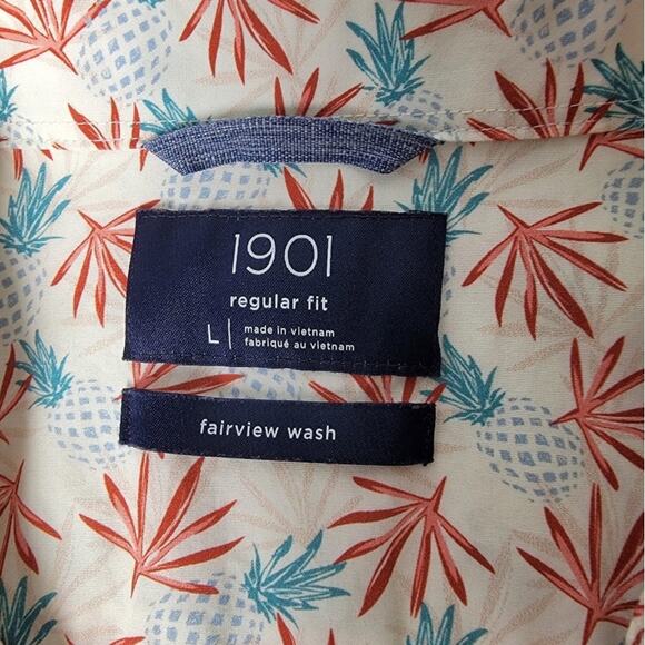 1901 Fairview Wash Shirt Men’s L Pineapple Print Button Up Cotton Short Sleeve - Picture 4 of 9